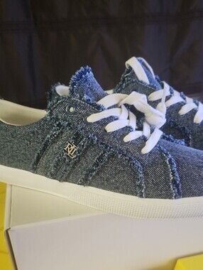 New. Ralph Lauren Womens Denim-Style Lace-Up Sneakers in Blue